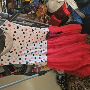 Heart Print Dress with Red Tulle Skirt
